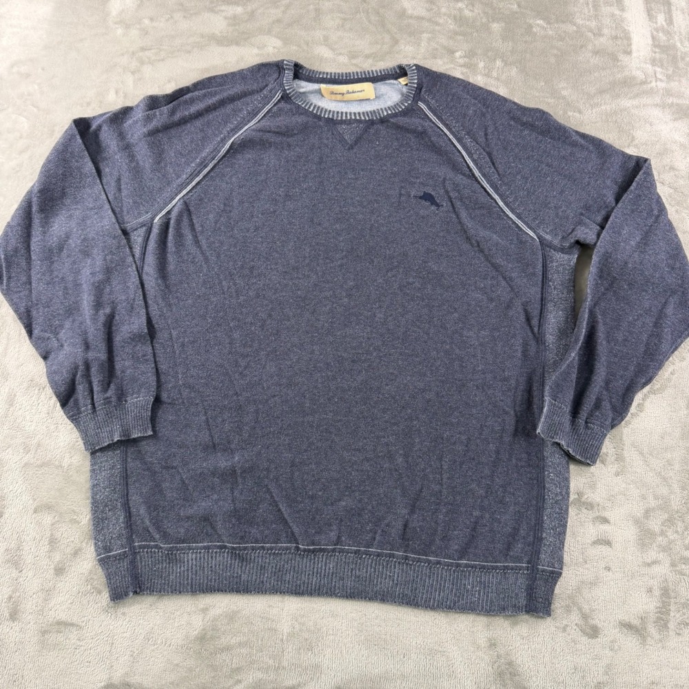 Tommy Bahama Mens Blue Cotton Crewneck Sweater T46350 Large